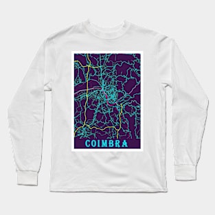 Coimbra Neon City Map, Coimbra Minimalist City Map Art Print Long Sleeve T-Shirt